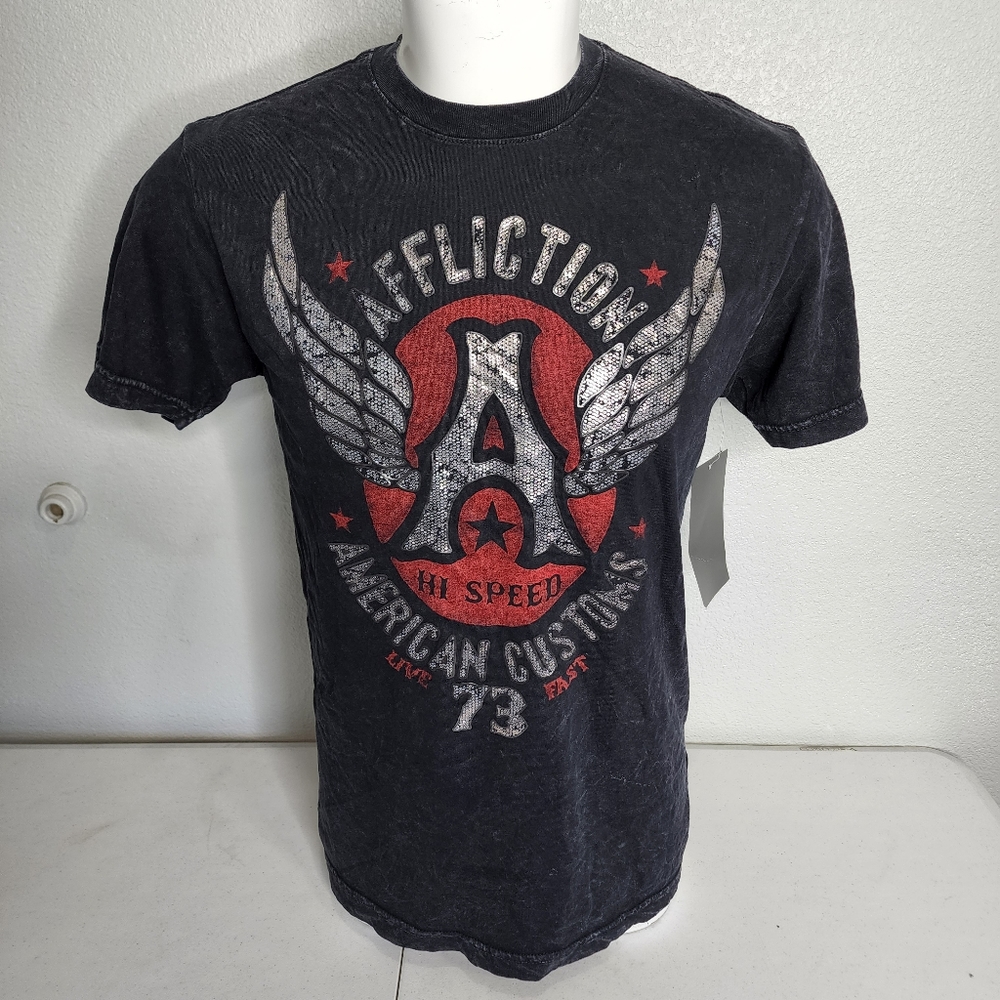 Buckle Affliction Black Rugged Moto T-shirt Medium Stretch Style